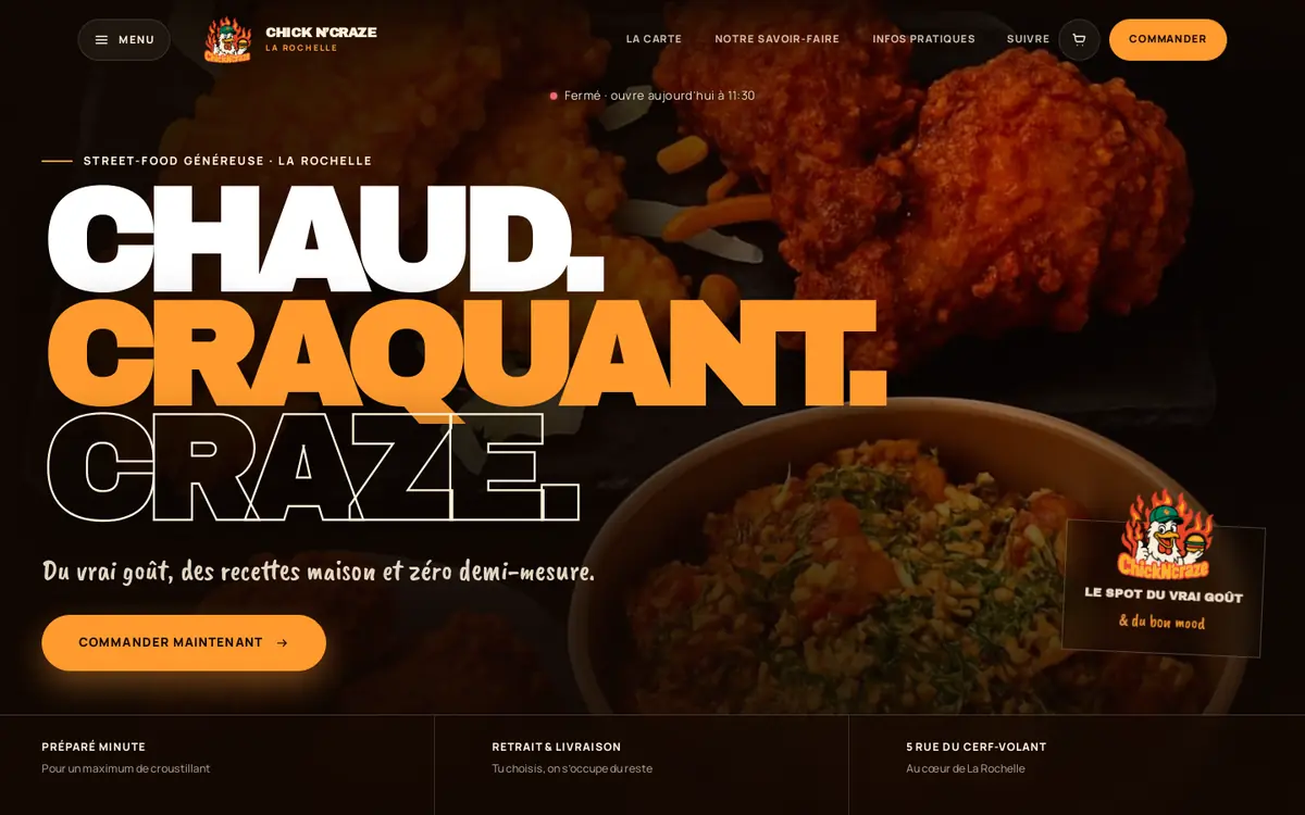 Site de commande en ligne Chick N' craze (La Rochelle) réalisé par BungeeFood